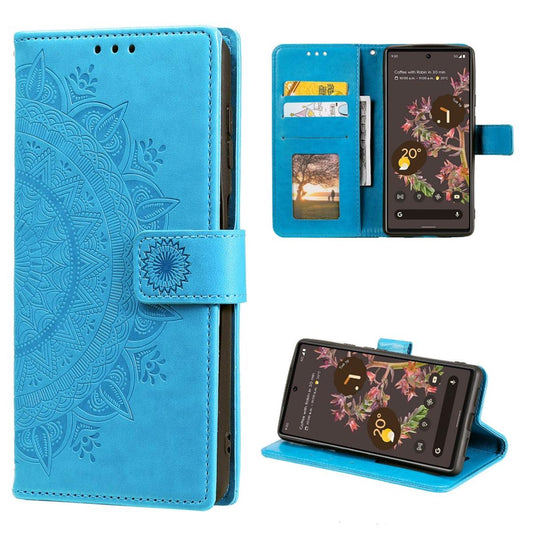 Hülle für Google Pixel 6 Handyhülle Tasche Flip Case Cover Etui Mandala Blau