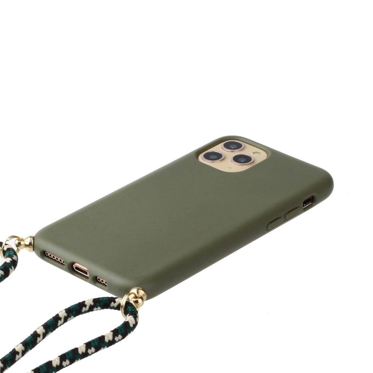 Hülle für Apple iPhone 13 Mini Handy Silikon Case Handykette Band Schnur Oliv