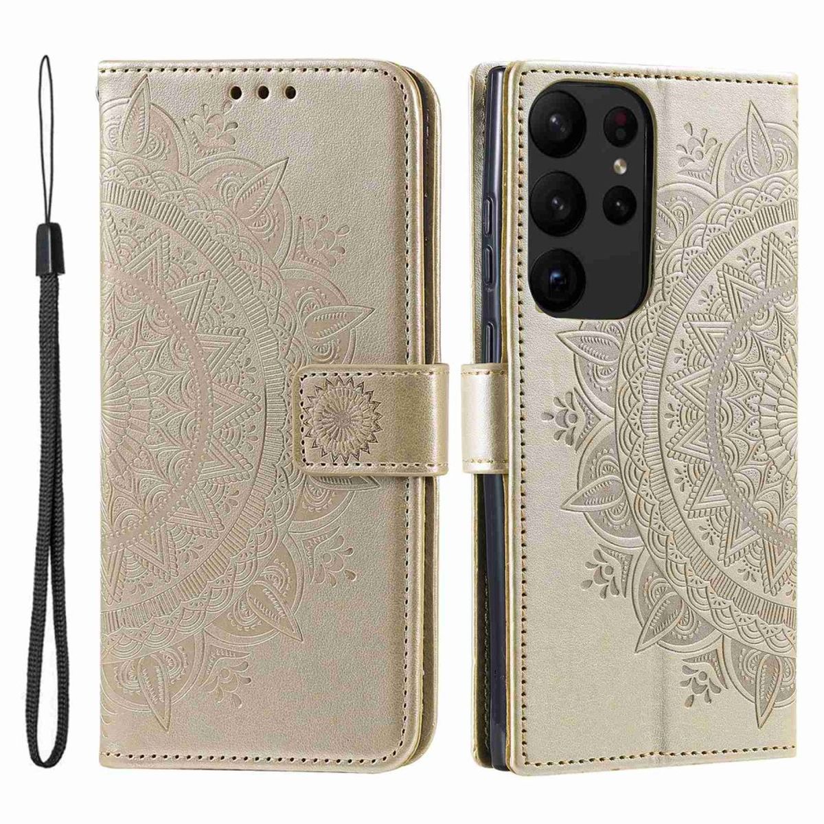 Hülle für Samsung Galaxy S23 Ultra Handyhülle Flip Case Cover Mandala Gold