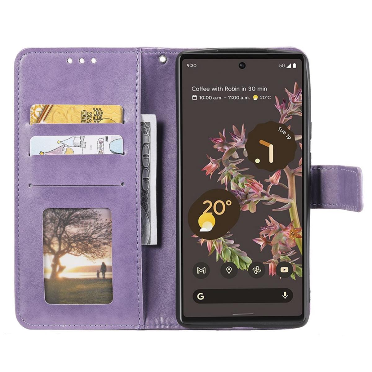 Hülle für Google Pixel 6 Handyhülle Tasche Flip Case Cover Etui Mandala Lila