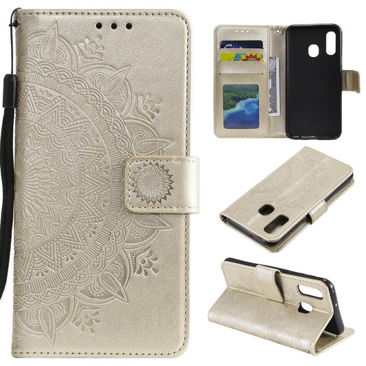 Hülle für Samsung Galaxy A20e Handyhülle Schutz Tasche Flip Case Etui Cover Mandala Gold