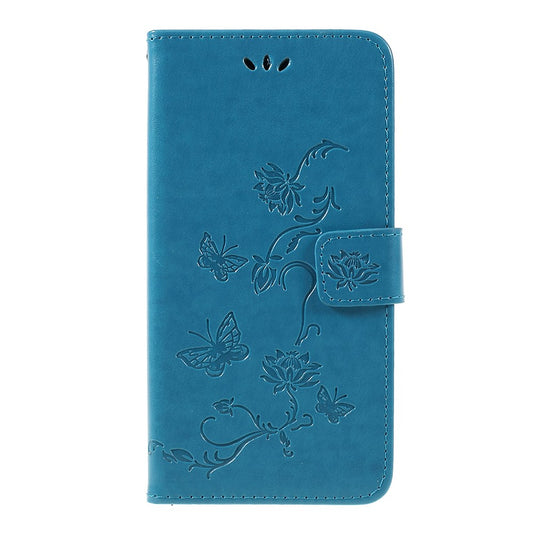 Hülle für Samsung Galaxy A7 (2018) Handyhülle Flip Case Cover Schmetterling Blau