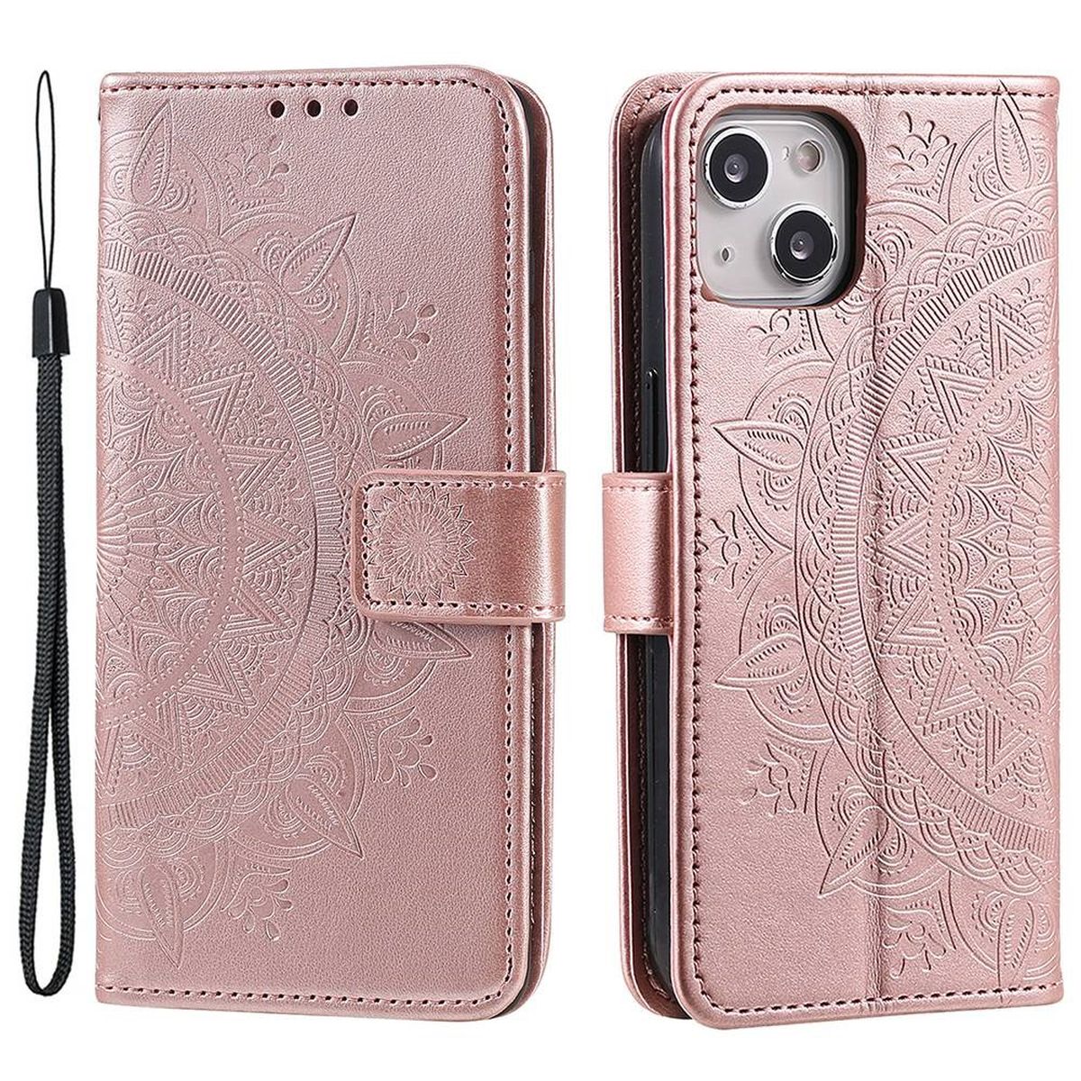 Hülle für Apple iPhone 14 Plus Handyhülle Flip Case Handy Cover Mandala Rosegold