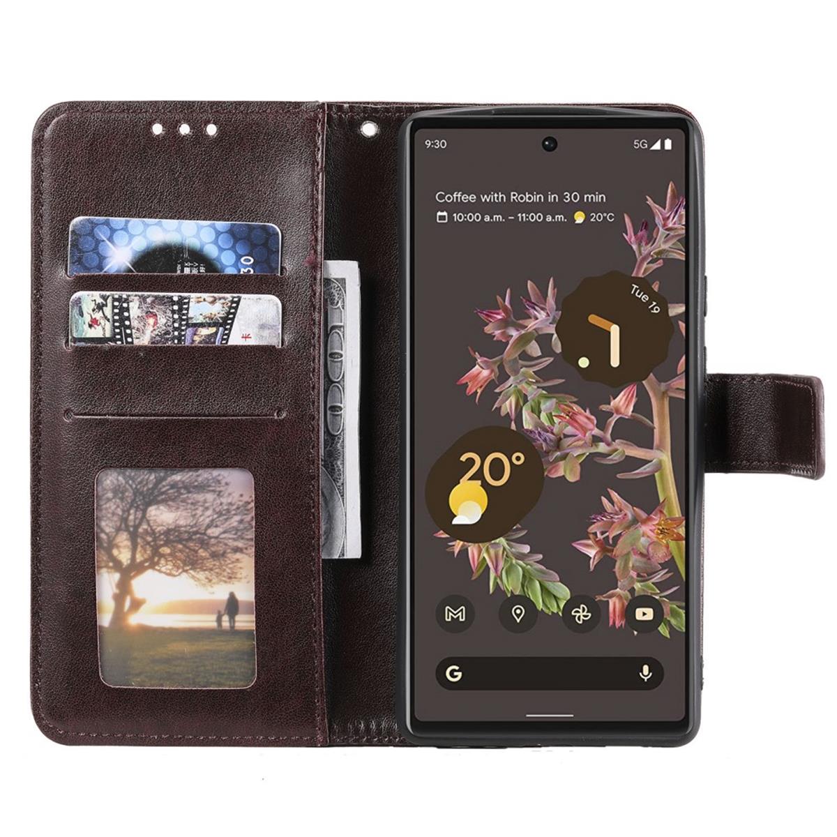 Hülle für Google Pixel 6 Handyhülle Tasche Flip Case Cover Etui Mandala Braun