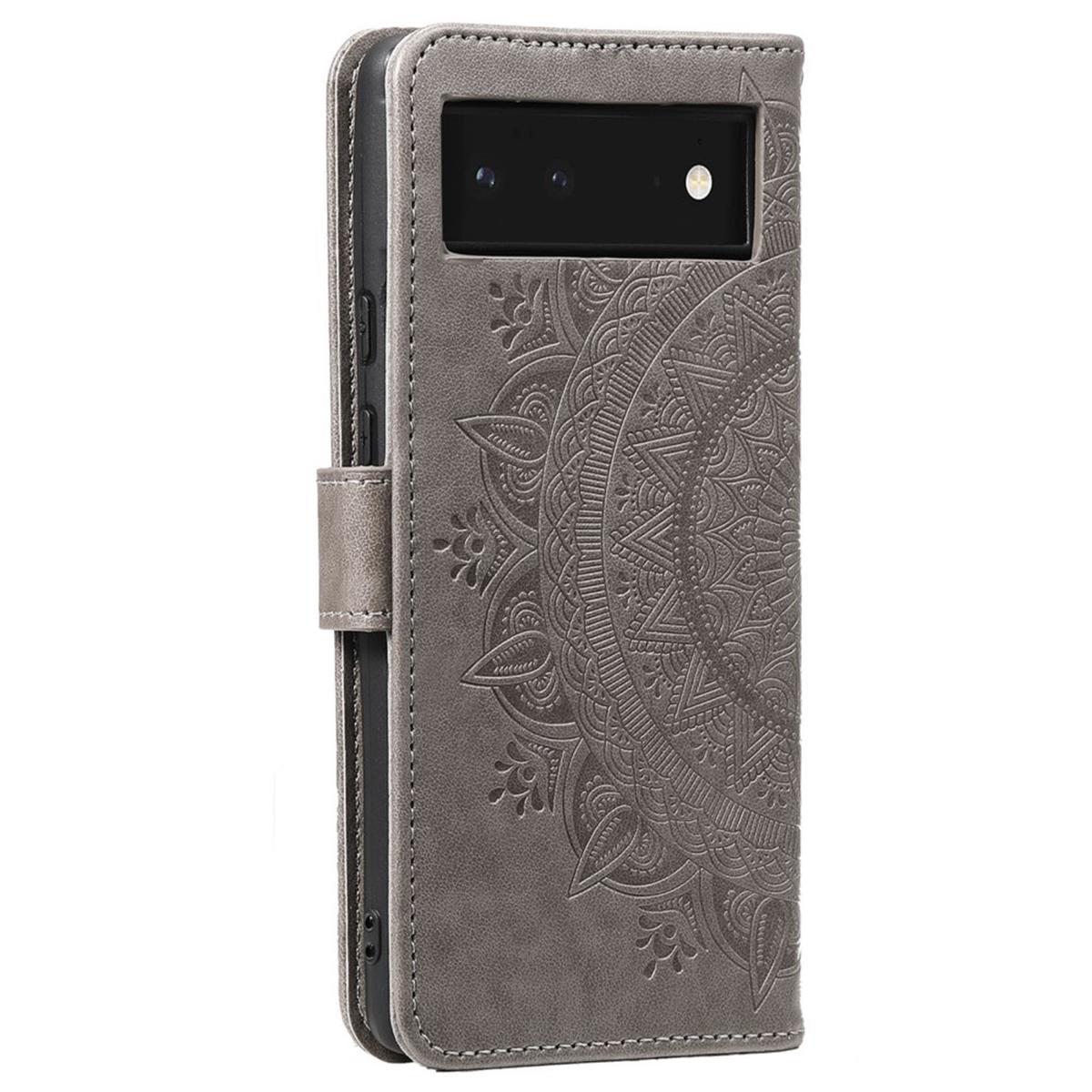 Hülle für Google Pixel 6 Handyhülle Tasche Flip Case Cover Etui Mandala Grau