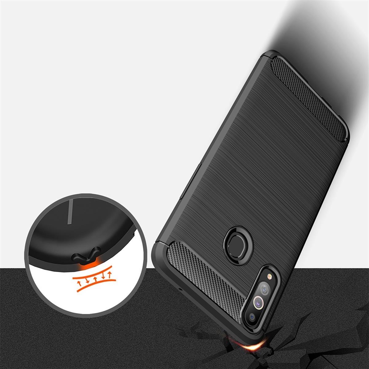 Hülle für Samsung Galaxy A20s Handyhülle Silikon Case Cover Etui Carbonfarben