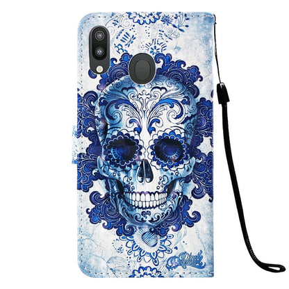 Hülle für Samsung Galaxy M20 Handyhülle Schutz Tasche Cover Case Totenkopf blau