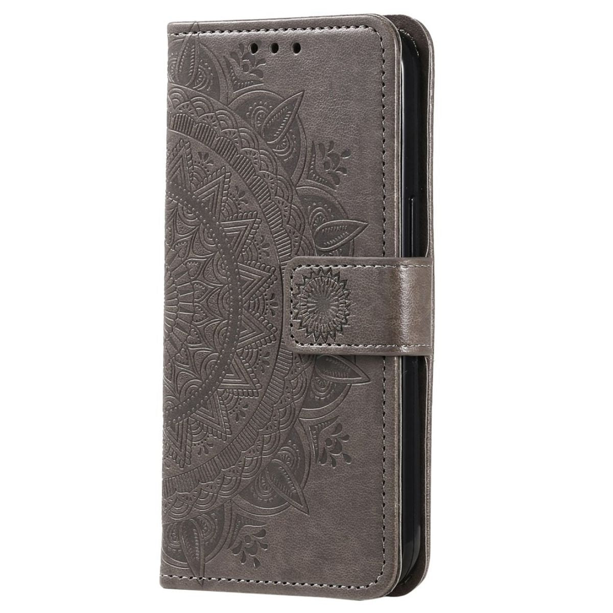 Hülle für Samsung Galaxy S23+ Handyhülle Flip Case Cover Etui Mandala Grau