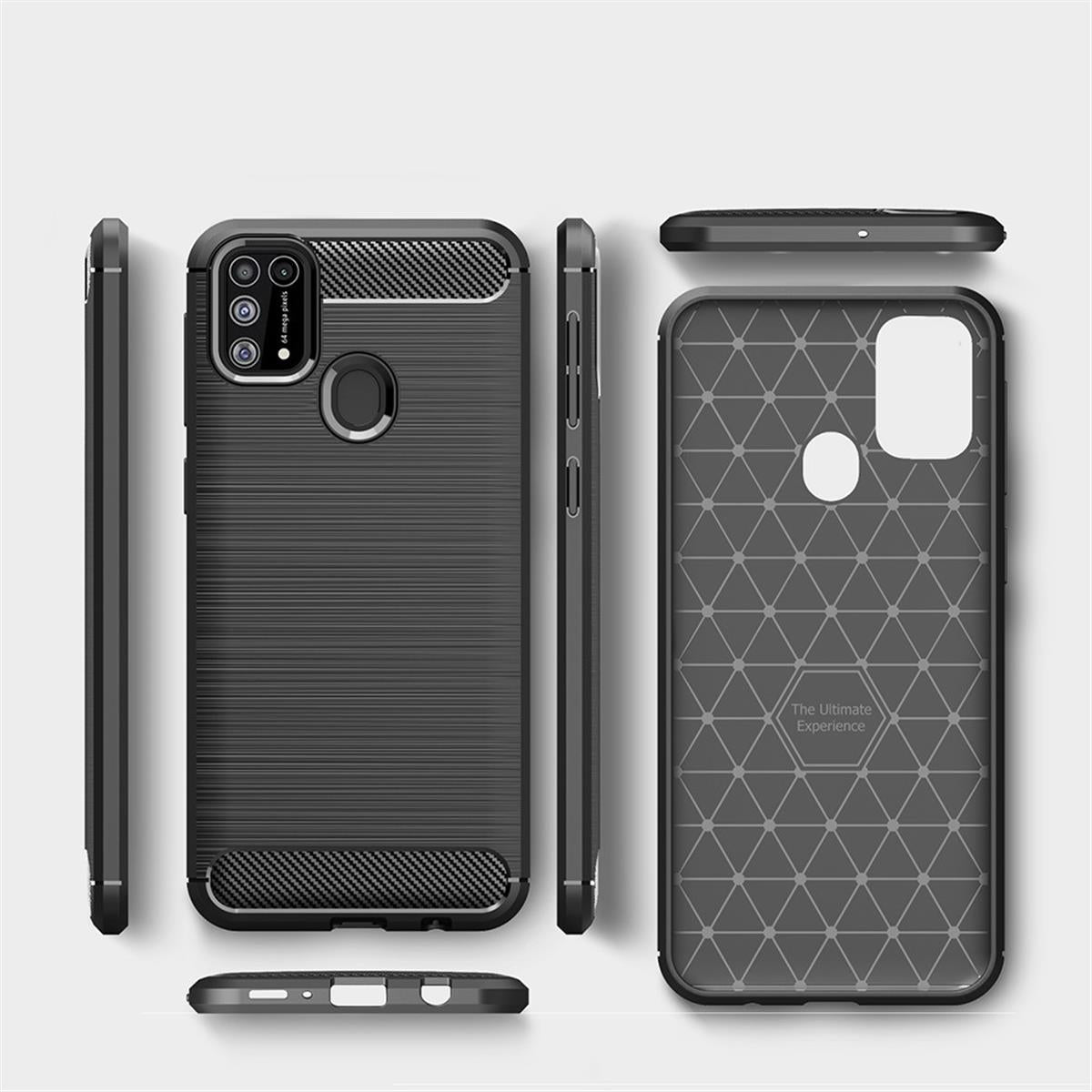 Hülle für Samsung Galaxy M21 Handyhülle Silikon Case Cover Bumper Carbonfarben