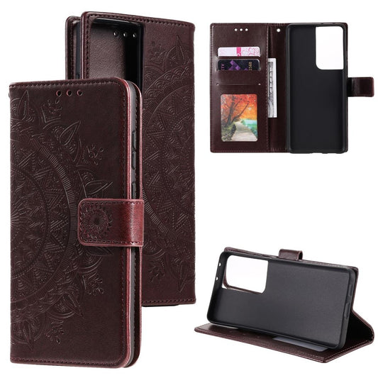 Hülle für Samsung Galaxy S21 Ultra Handyhülle Flip Case Cover Schutzhülle Mandala Braun