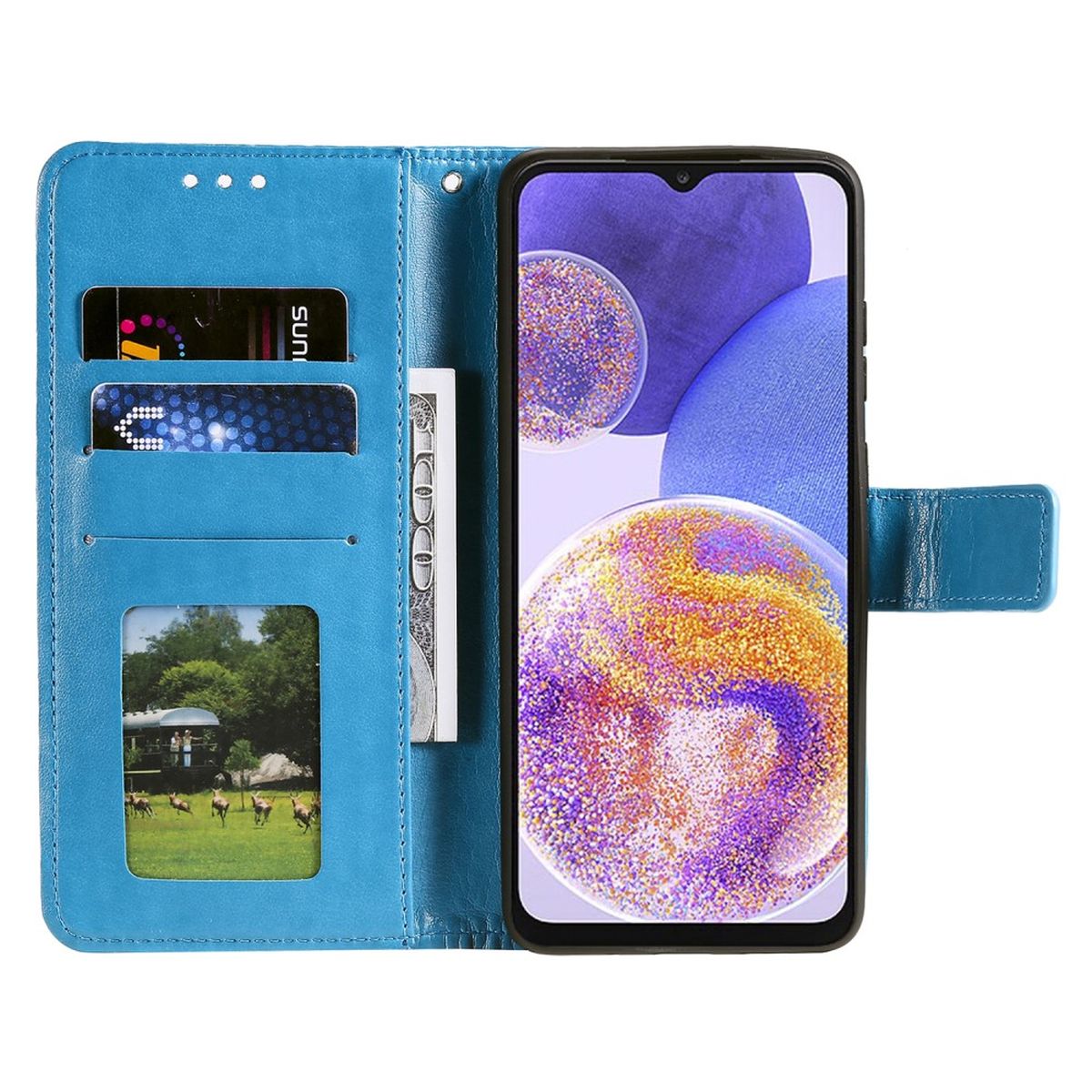 Hülle für Samsung Galaxy A23 Handyhülle Flip Case Cover Schutzhülle Mandala Blau