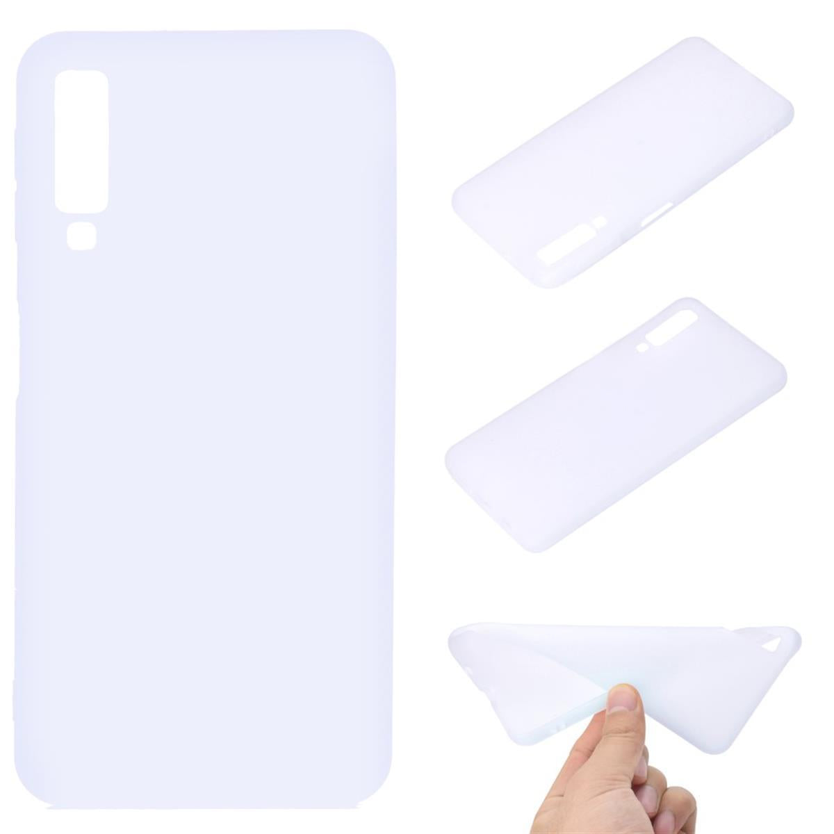 Hülle für Samsung Galaxy A7 2018 Silikon Case Handy Cover Schutzhülle Matt Weiß