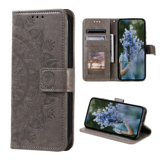 Hülle für Samsung Galaxy S23+ Handyhülle Flip Case Cover Etui Mandala Grau