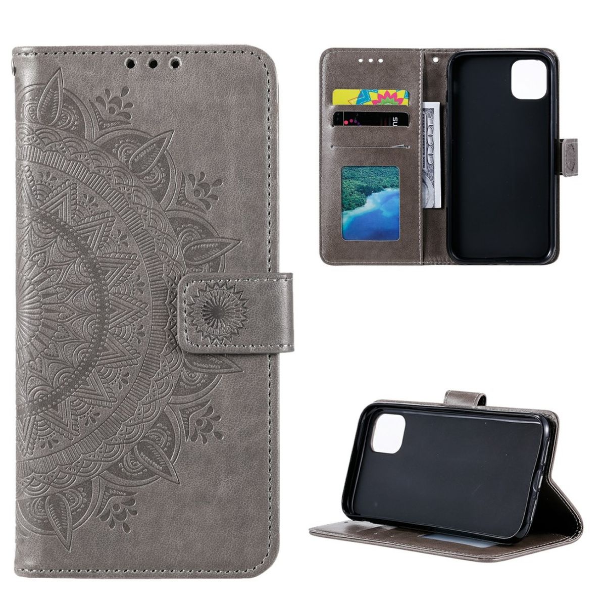 Hülle für Samsung Galaxy A03 Handyhülle Flip Case Cover Schutzhülle Mandala Grau