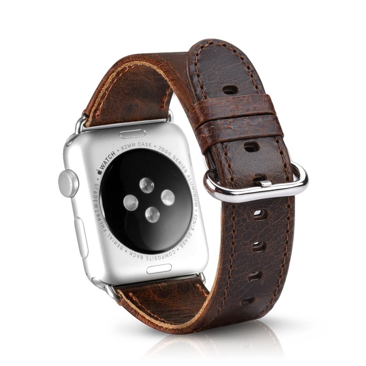 Leder Armband für Apple Watch 49/45/44/42mm Series Ultra/8/7/6/SE/5 Dunkelbraun