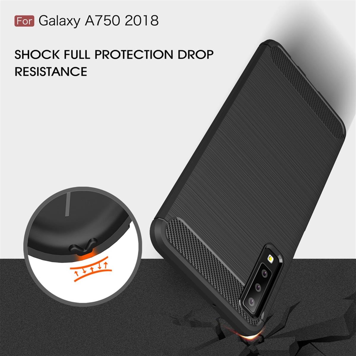 Hülle für Samsung Galaxy A7 (2018) Handyhülle Cover Silikon Case Carbon farben