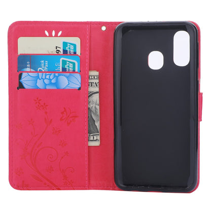 Hülle für Samsung Galaxy A40 Handyhülle Flip Case Schutz Schmetterling Pink