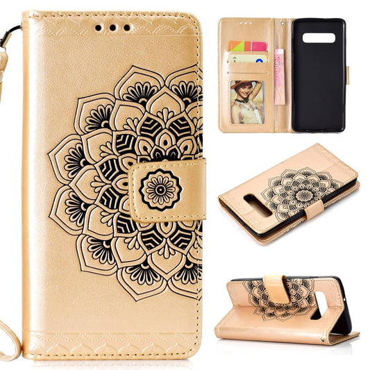 Hülle für Samsung Galaxy S10 Handyhülle Flip Case Cover Mandala Gold (schwarz)