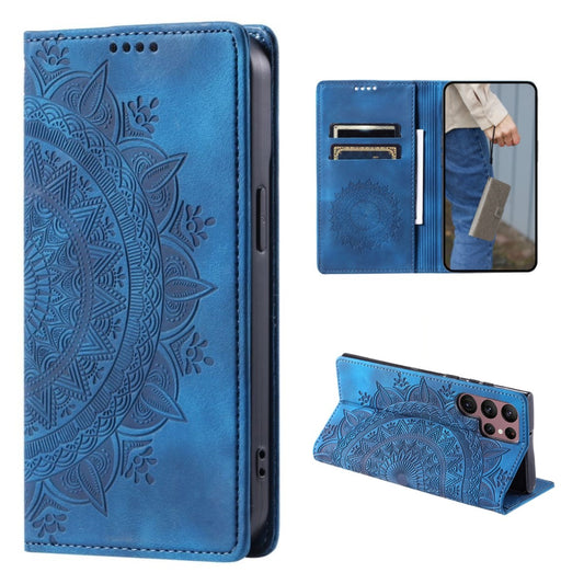 Hülle für Samsung Galaxy S24 Ultra Handyhülle Flip Case Cover Etui Mandala Blau