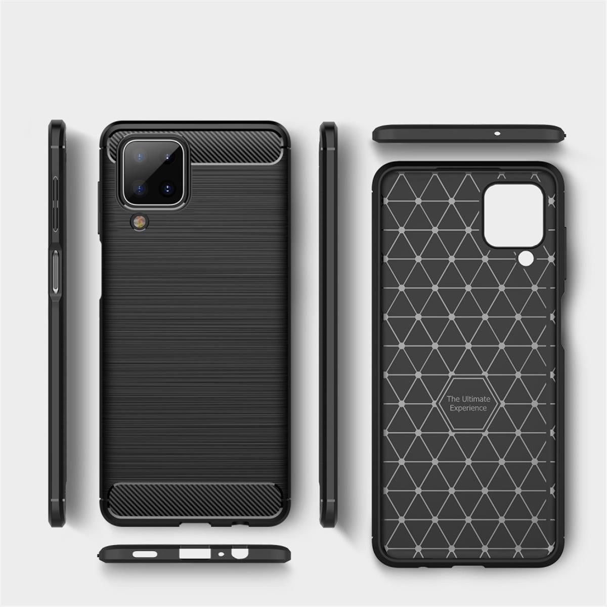 Hülle für Samsung Galaxy A12/M12 Handyhülle Silikon Cover Case Etui Carbonfarben