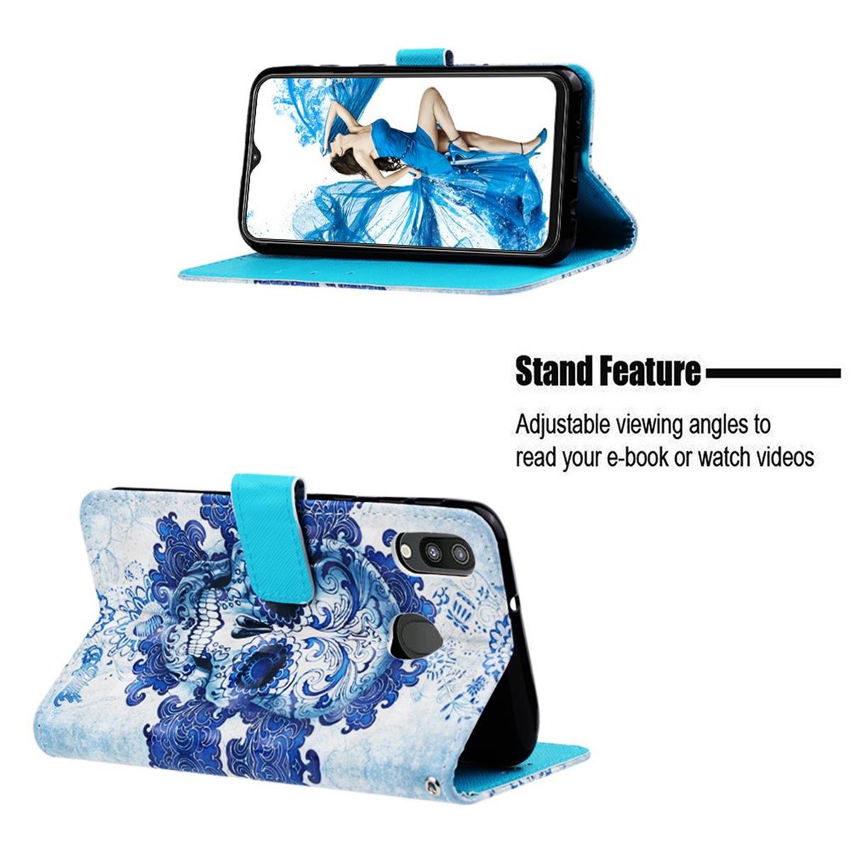 Hülle für Samsung Galaxy M20 Handyhülle Schutz Tasche Cover Case Totenkopf blau
