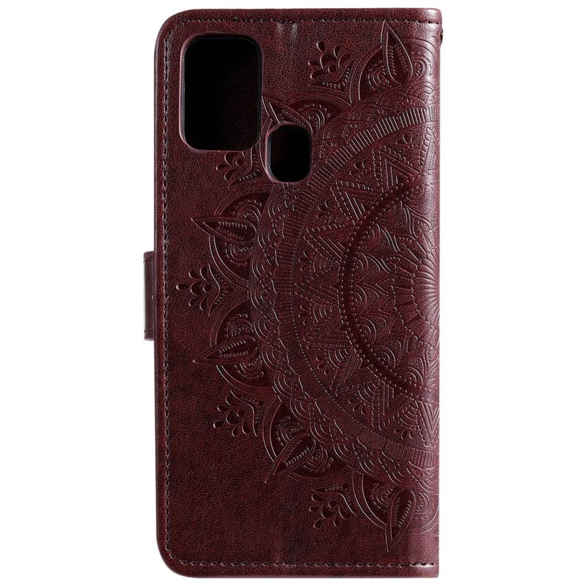 Hülle für Samsung Galaxy M21 Handyhülle Flip Case Cover Tasche Mandala Braun