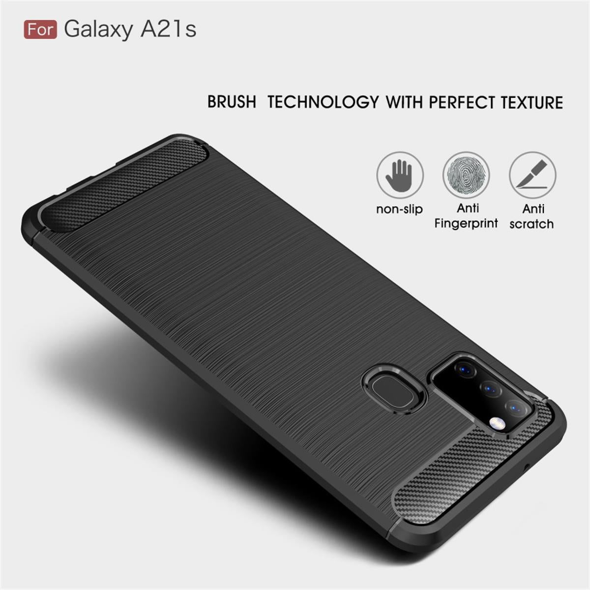 Hülle für Samsung Galaxy A21s Handyhülle Silikon Case Cover Bumper Carbonfarben