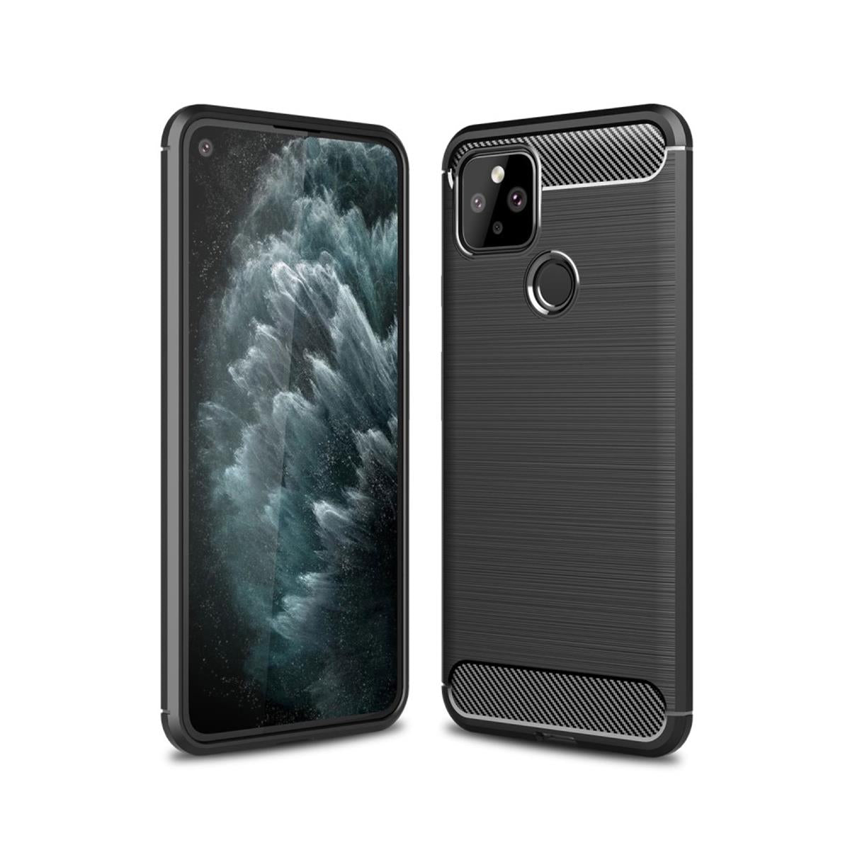 Google Pixel 5 Handyhülle Silikon Case Cover Tasche Bumper Etui Carbonfarben