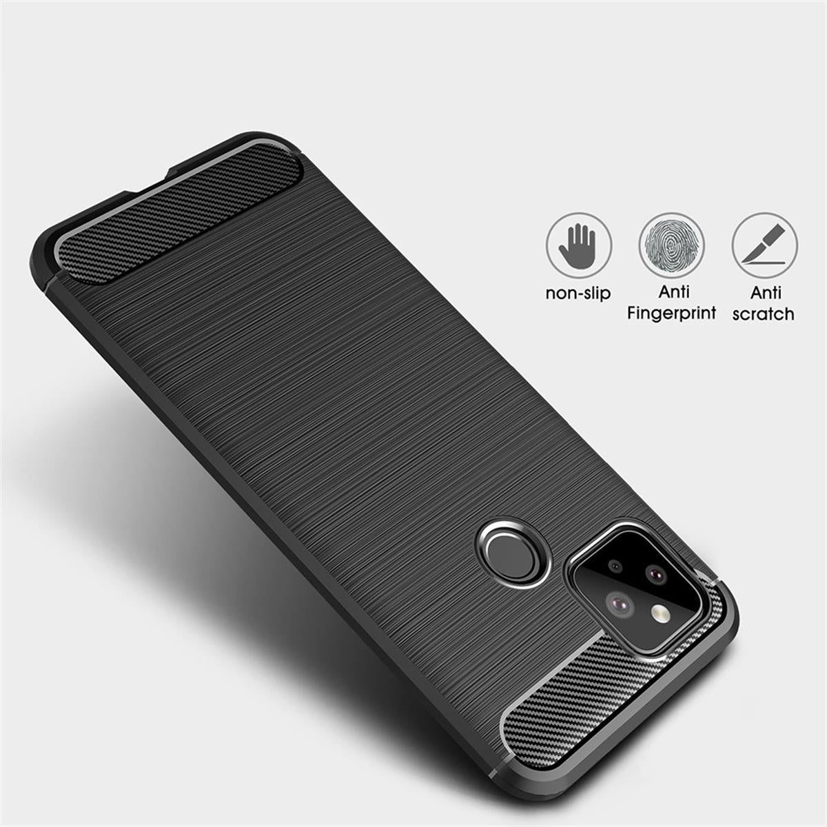 Google Pixel 5 Handyhülle Silikon Case Cover Tasche Bumper Etui Carbonfarben