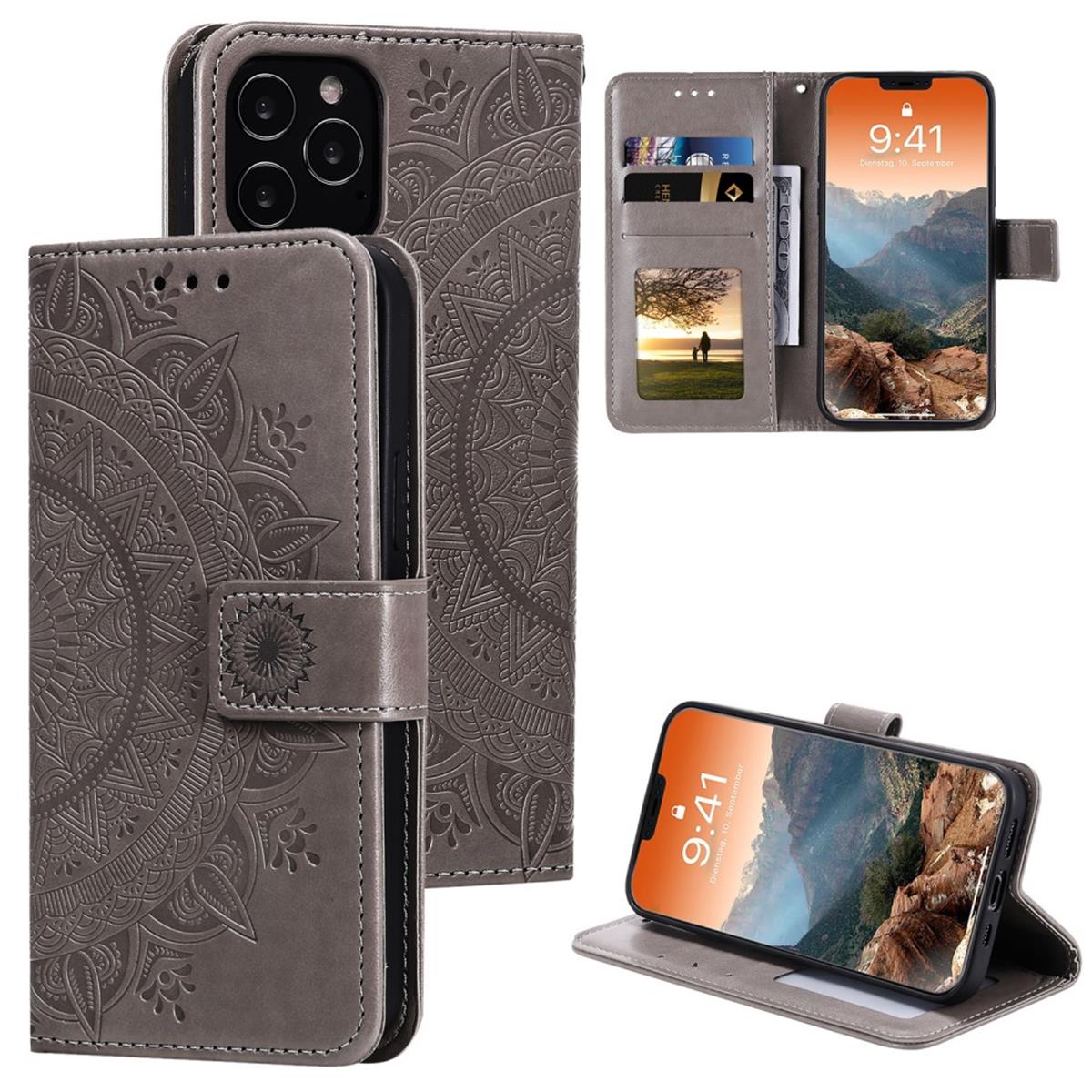 Hülle für Apple iPhone 12 Pro Max Handyhülle Flip Case Cover Etui Mandala Grau