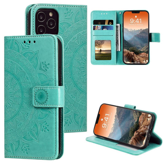 Hülle für Apple iPhone 12 Pro Max Handyhülle Flip Case Cover Etui Mandala Grün