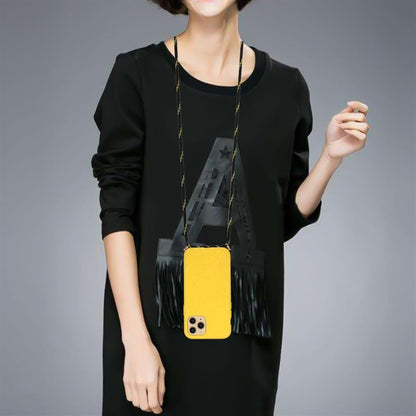 Hülle für Apple iPhone 13 Pro Handy Silikon Case Handykette Band Schnur Gelb