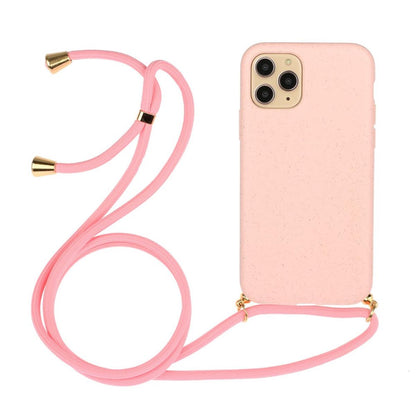 Hülle für Apple iPhone 13 Pro Handy Silikon Case Handykette Band Schnur Rosa