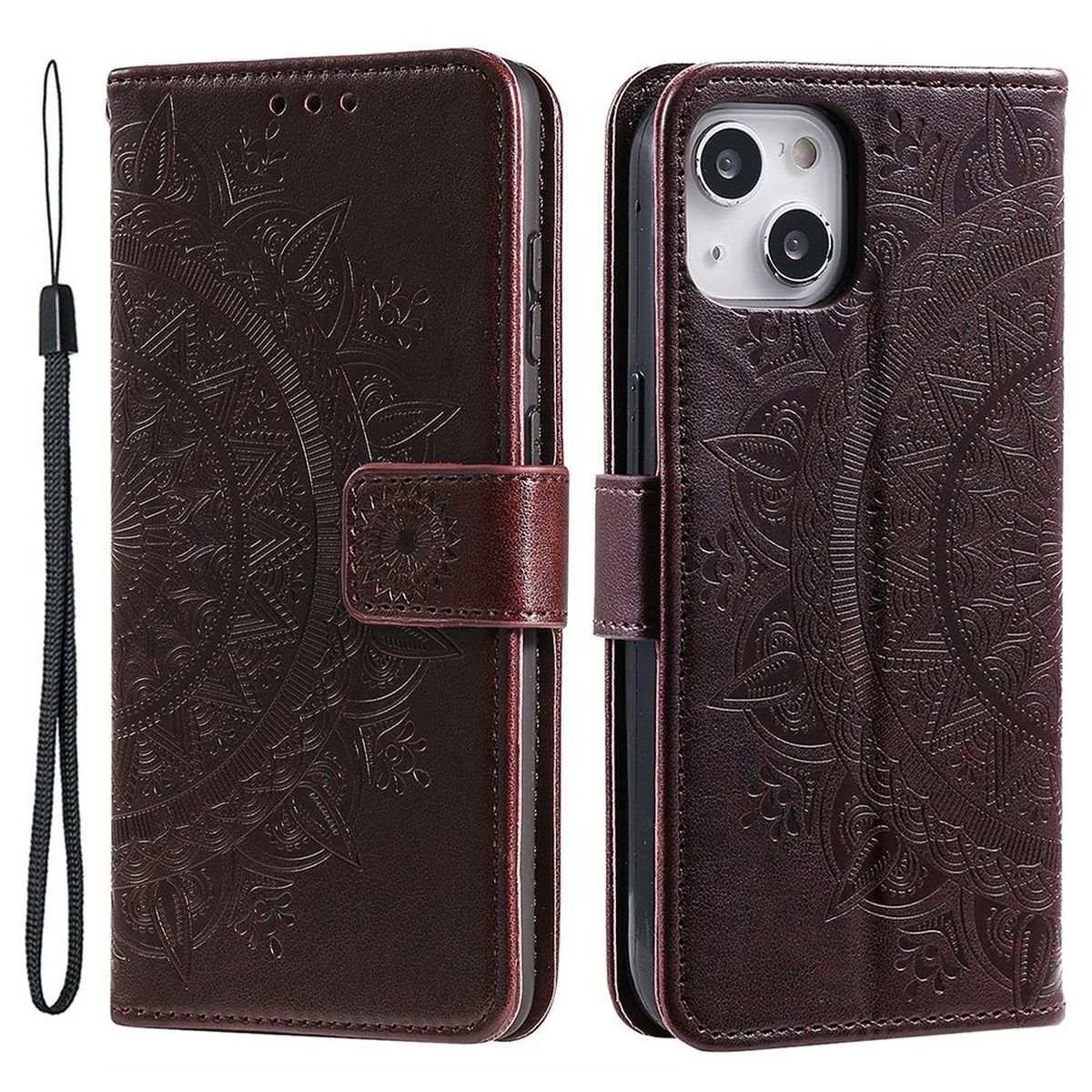 Hülle für Apple iPhone 14 Handyhülle Flip Case Cover Handy Etui Mandala Braun