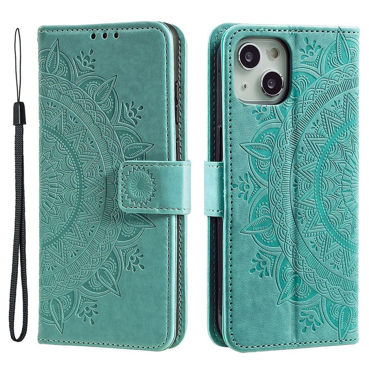 Hülle für Apple iPhone 14 Handyhülle Flip Case Cover Handy Etui Mandala Grün