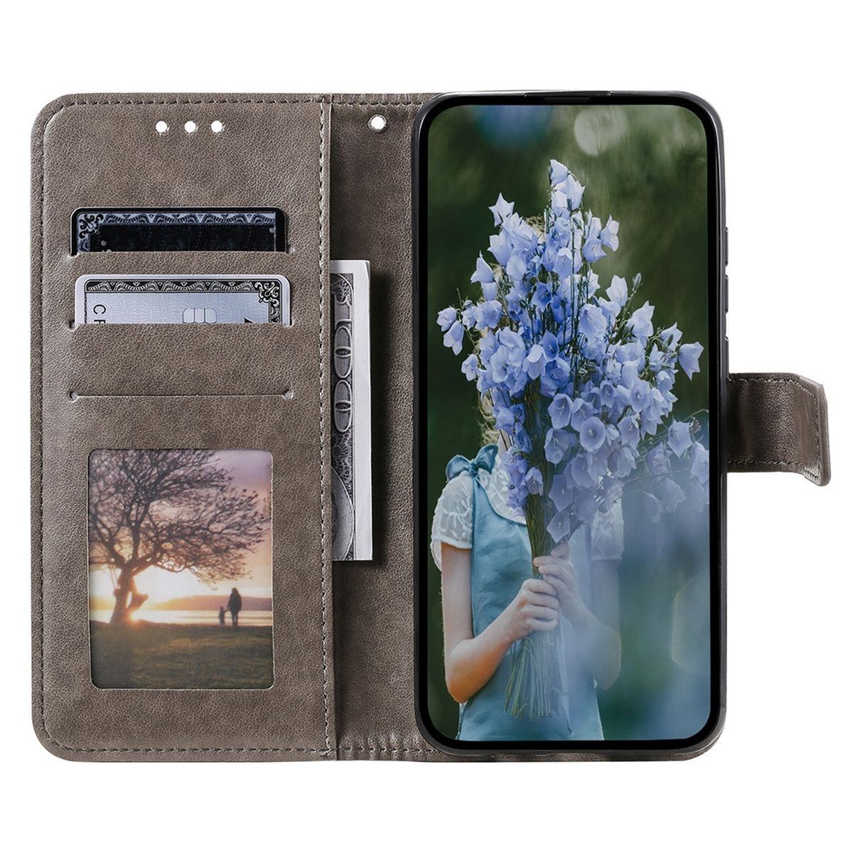 Hülle für Apple iPhone 14 Handyhülle Flip Case Cover Handy Tasche Mandala Grau