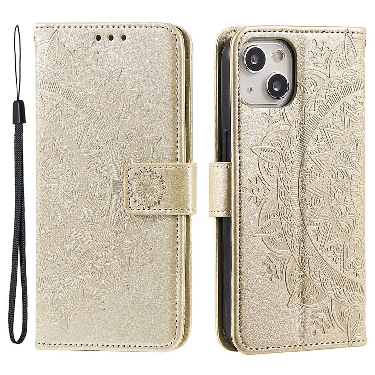 Hülle für Apple iPhone 14 Plus Handyhülle Flip Case Handy Cover Mandala Gold