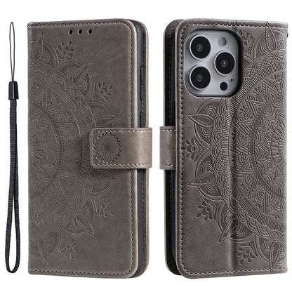 Hülle für Apple iPhone 14 Pro Max Handyhülle Flip Case Schutzhülle Mandala Grau