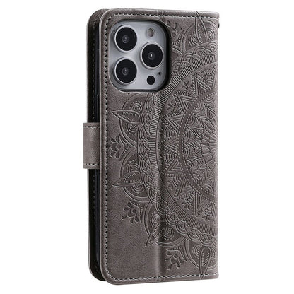 Hülle für Apple iPhone 14 Pro Max Handyhülle Flip Case Schutzhülle Mandala Grau