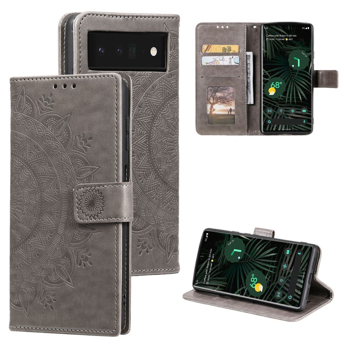 Hülle für Google Pixel 7 Handyhülle Flip Case Cover Schutzhülle Mandala Grau