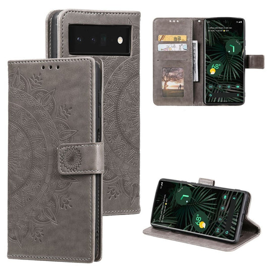 Hülle für Google Pixel 7 Handyhülle Flip Case Cover Schutzhülle Mandala Grau