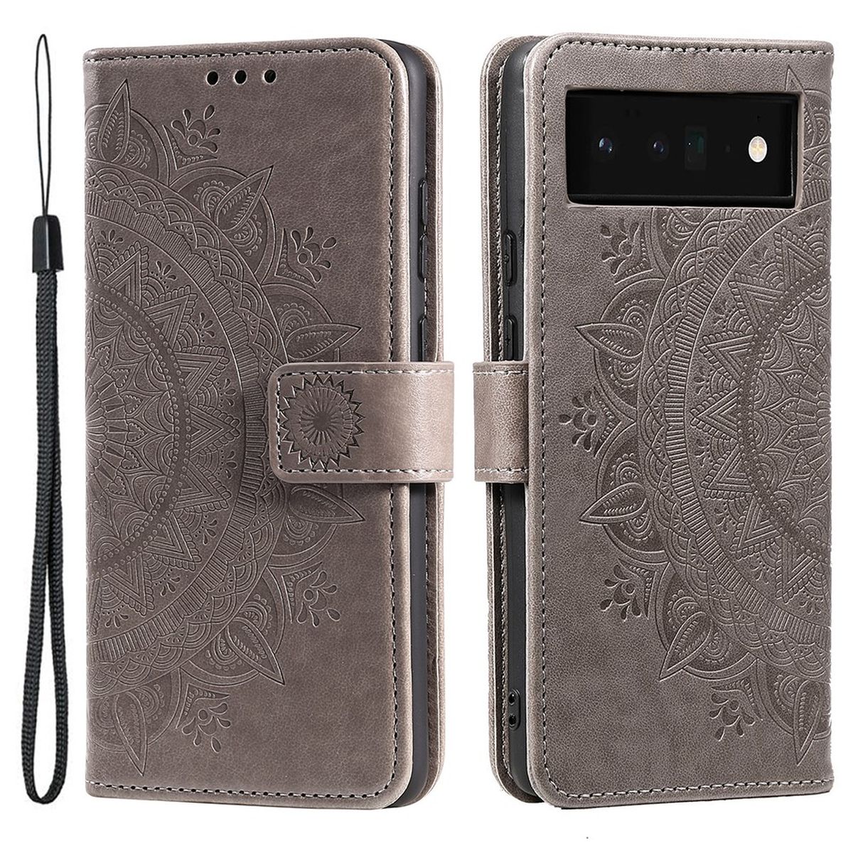 Hülle für Google Pixel 7 Handyhülle Flip Case Cover Schutzhülle Mandala Grau
