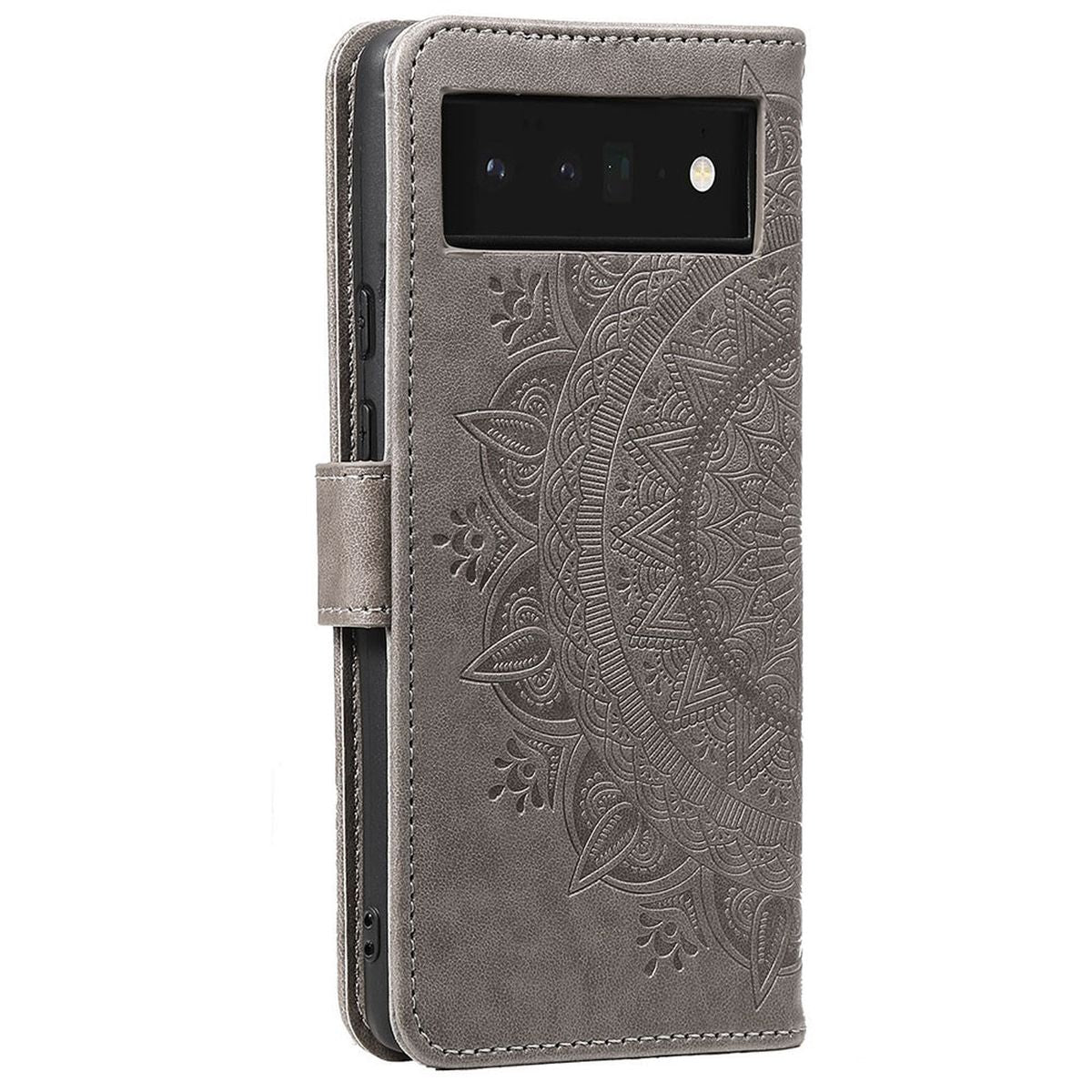 Hülle für Google Pixel 7 Handyhülle Flip Case Cover Schutzhülle Mandala Grau