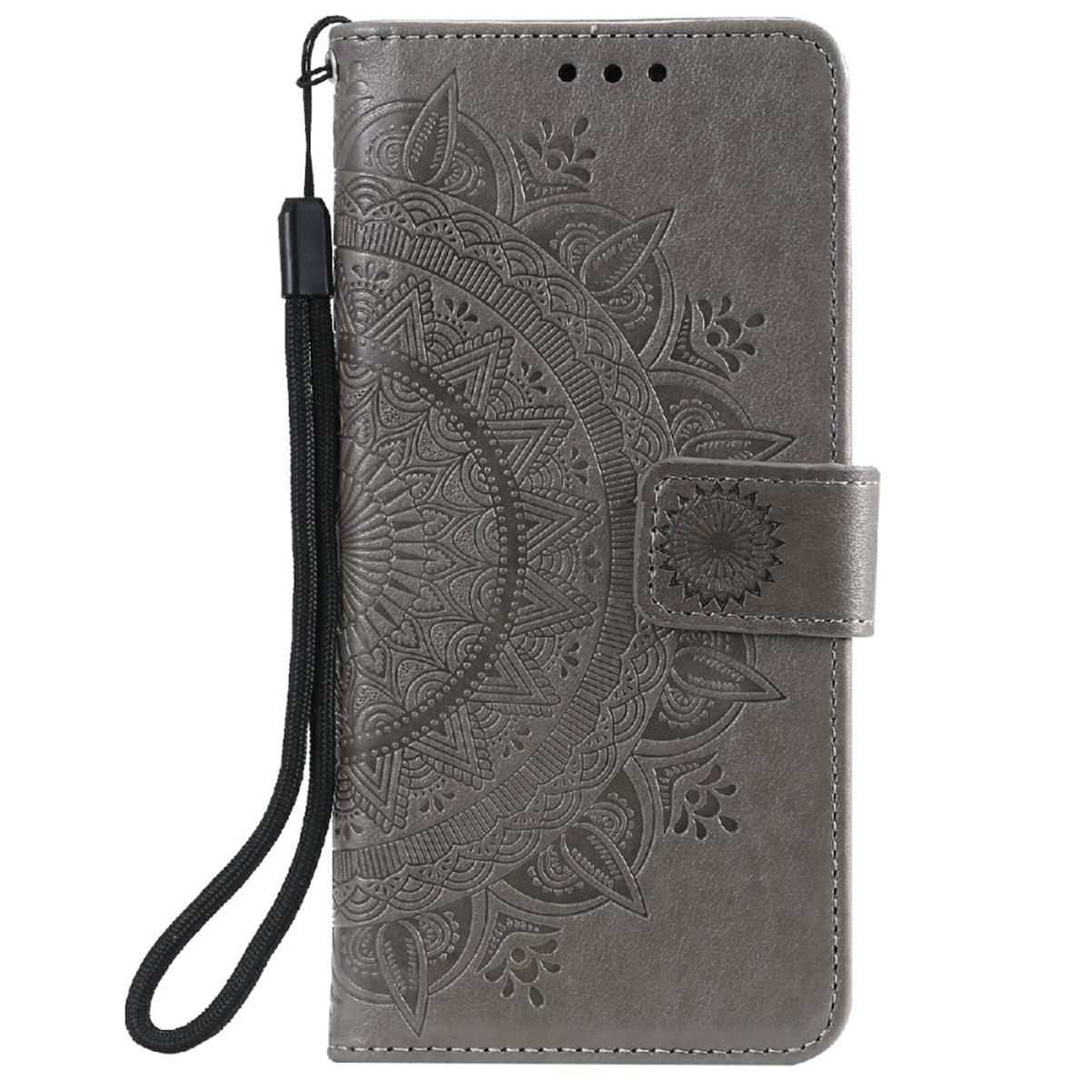 Hülle für Samsung Galaxy A03s Handy Tasche Flip Case Cover Etui Mandala Grau