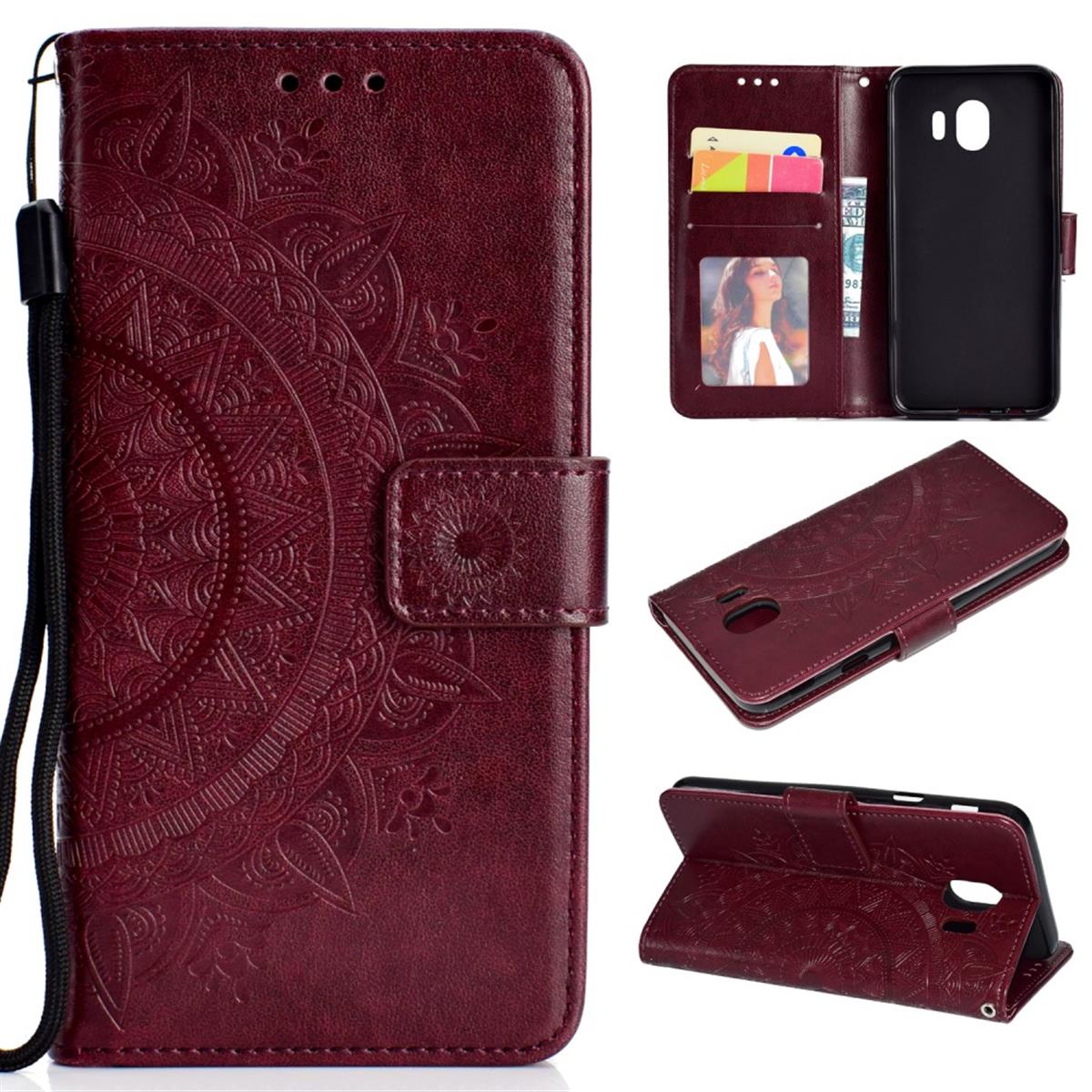 Hülle für Samsung Galaxy J4 2018 Handyhülle Flip Case Cover Tasche Mandala Braun