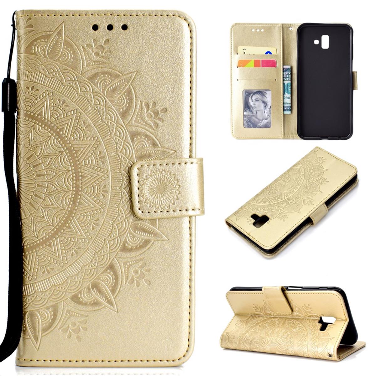 Hülle für Samsung Galaxy J6 Plus (+) 2018 Handyhülle Bookcase Mandala Gold