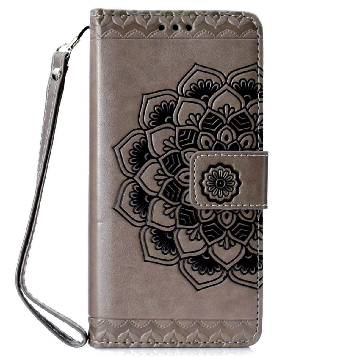 Hülle für Samsung Galaxy S10 Handyhülle Flip Case Cover Mandala Grau (schwarz)