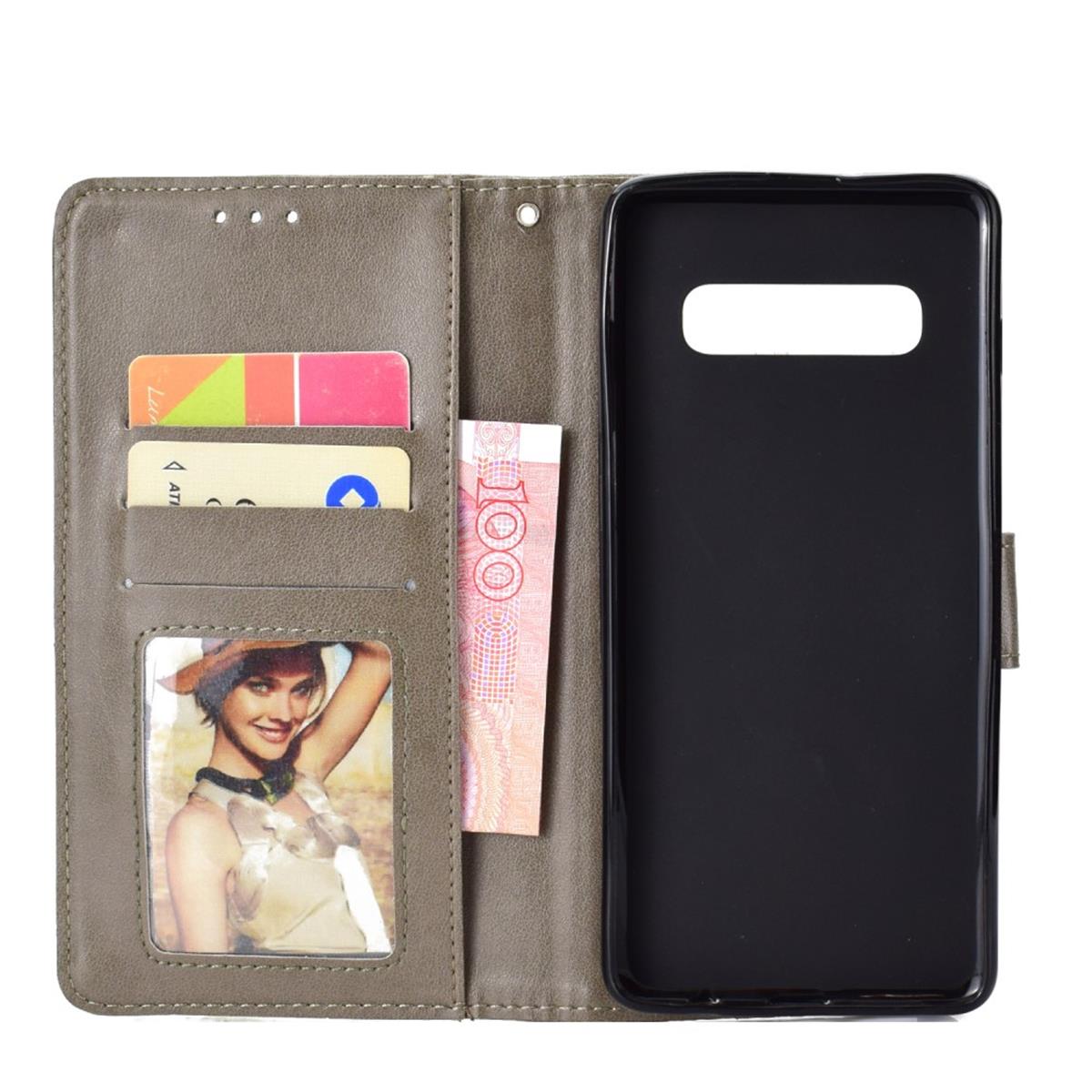 Hülle für Samsung Galaxy S10 Handyhülle Flip Case Cover Mandala Grau (schwarz)