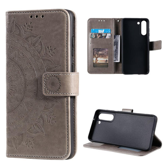 Hülle für Samsung Galaxy S21 FE Handyhülle Flip Case Cover Tasche Mandala Grau