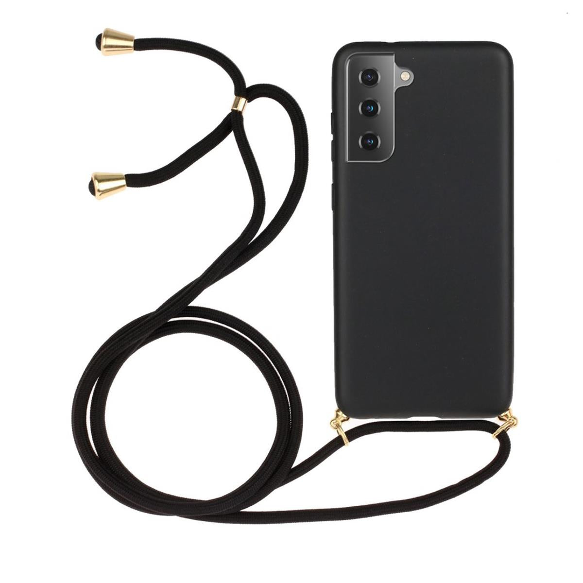 Hülle für Samsung Galaxy S21+ Handyhülle Silikon Case Band Handykette Kordel Schwarz